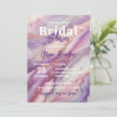パープルマーブル金ゴールドグリッター静脈ブライダルシャワー 招待状 (スタンド正面)