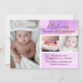 パープルマーブル3フォトガールベビー誕生のお知らせ 招待状 (正面)