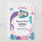 パープルマーメイドかわいいザシーアンダー誕生日 招待状 (正面)