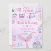 パープルマーメイドが5誕生日にダイビング 招待状 (正面)