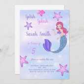 パープルマーメイドの誕生日の招待状 招待状 (正面/裏面)