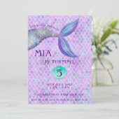 パープルマーメイドをテーマにした女の子の誕生日招待状 招待状 (スタンド正面)