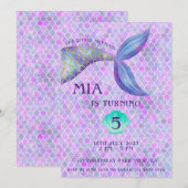 パープルマーメイドをテーマにした女の子の誕生日招待状 招待状 (正面/裏面)