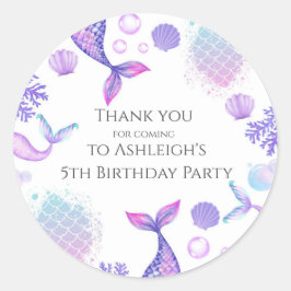 パープルマーメイドをテーマにした誕生日パーティーステッカー ラウンドシール