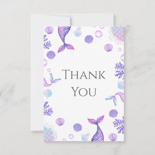 パープルマーメイドをテーマにした誕生日パーティー サンキューカード (正面)