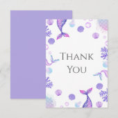 パープルマーメイドをテーマにした誕生日パーティー サンキューカード (正面/裏面)