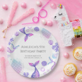 パープルマーメイドをテーマにした誕生日パーティー ペーパープレート (パーティー)