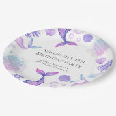 パープルマーメイドをテーマにした誕生日パーティー ペーパープレート (アングル)