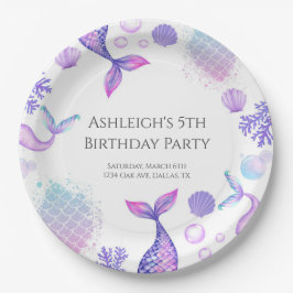 パープルマーメイドをテーマにした誕生日パーティー ペーパープレート