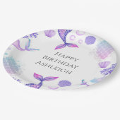 パープルマーメイドをテーマにした誕生日パーティー ペーパープレート (アングル)