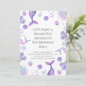 パープルマーメイドをテーマにした誕生日パーティー 招待状 (スタンド正面)