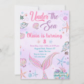 パープルマーメイドアンダーザシー誕生日招待状 招待状 (正面)