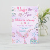 パープルマーメイドアンダーザシー誕生日招待状 招待状 (スタンド正面)