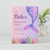 パープルマーメイドアンダーザシー誕生日招待状 招待状 (スタンド正面)