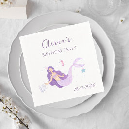 パープルマーメイドガールズパーソナライズされた誕生日ナプキンス スタンダードカクテルナプキン