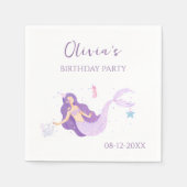 パープルマーメイドガールズパーソナライズされた誕生日ナプキンス スタンダードカクテルナプキン (正面)