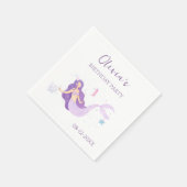 パープルマーメイドガールズパーソナライズされた誕生日ナプキンス スタンダードカクテルナプキン (角)