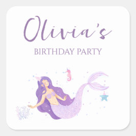 パープルマーメイドガールズパーソナライズされた誕生日 スクエアシール