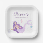 パープルマーメイドガールズパーソナライズされた誕生日 ペーパープレート (正面)