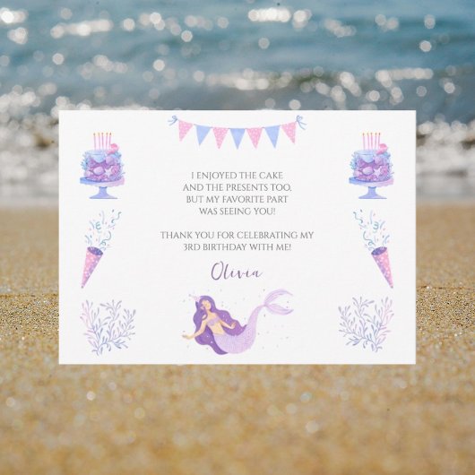 パープルマーメイドガールズ誕生日サンキューカード サンキューカード