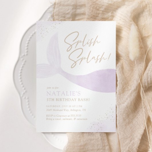 パープルマーメイドガールバースデーパーティー 招待状