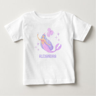 パープルマーメイドガール1歳の誕生日アンダーザシー ベビーTシャツ