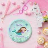 パープルマーメイドザシー誕生日 ペーパープレート (パーティー)