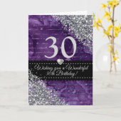 パープルマーメイドシルバーグリッターハッピーバースデー カード (黄色い花)