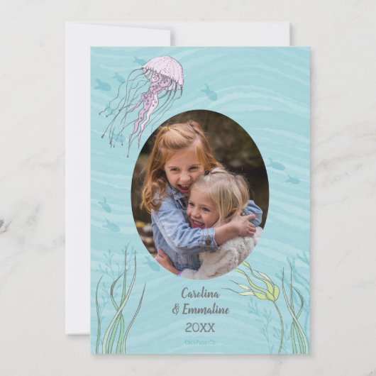 パープルマーメイドツインズオアシスターズ誕生日 招待状 (裏面)