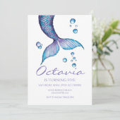 パープルマーメイドテールアンダーザシー誕生日 招待状 (スタンド正面)