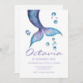 パープルマーメイドテールアンダーザシー誕生日 招待状 (正面/裏面)