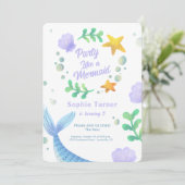 パープルマーメイドテールアンダーザシー誕生日 招待状 (スタンド正面)