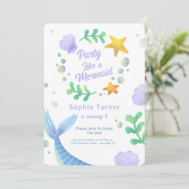 パープルマーメイドテールアンダーザシー誕生日 招待状