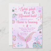 パープルマーメイドテール誕生日パーティーの招待 招待状 (正面)