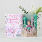 パープルマーメイドテール誕生日フォト招待状 招待状 (スタンド正面)