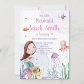 パープルマーメイドテール誕生日招待状 招待状 (正面)