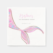 パープルマーメイドテール誕生日紙ナプキン スタンダードカクテルナプキン (正面)