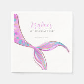 パープルマーメイドテール誕生日紙ナプキン スタンダードカクテルナプキン (正面)