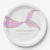 パープルマーメイドテール誕生日紙プレート ペーパープレート (正面)