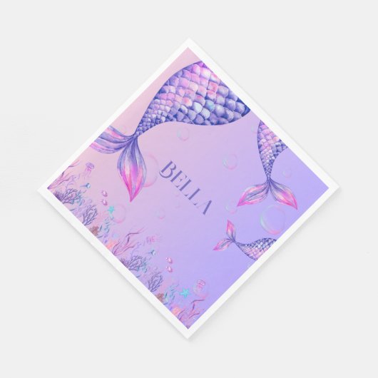パープルマーメイドバースデーパーティー紙ナプキンス スタンダードランチョンナプキン (角)
