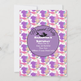パープルマーメイドパーティーピンクの招待状 招待状
