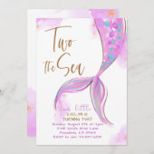 パープルマーメイドパーティー2海の2番目の誕生日 招待状 (正面/裏面)