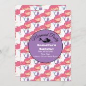 パープルマーメイドパーティー ピンクの招待状 招待状 (正面/裏面)