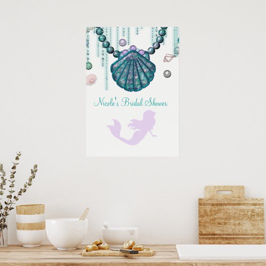 パープルマーメイドビーチきらきら光るパーティーバナーポスター ポスター (キッチン)