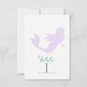 パープルマーメイドビーチバースデーパーティーテーブルナンバー 招待状 (正面)