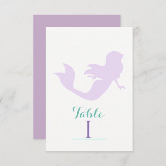 パープルマーメイドビーチバースデーパーティーテーブルナンバー 招待状 (正面/裏面)