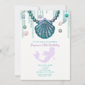 パープルマーメイドビーチバースデーパーティ招待状 招待状 (正面)