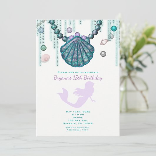 パープルマーメイドビーチバースデーパーティ招待状 招待状 (スタンド正面)