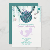 パープルマーメイドビーチバースデーパーティ招待状 招待状 (正面/裏面)