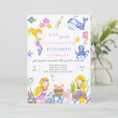 パープルマーメイドプリンセス誕生日招待状 招待状 (スタンド正面)